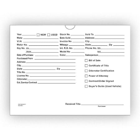 Car Dealer Depot Vehicle Deal Envelopes (Deal Jackets) Printed, 9" X 12", Dsa-546:Wht Pk 515-100